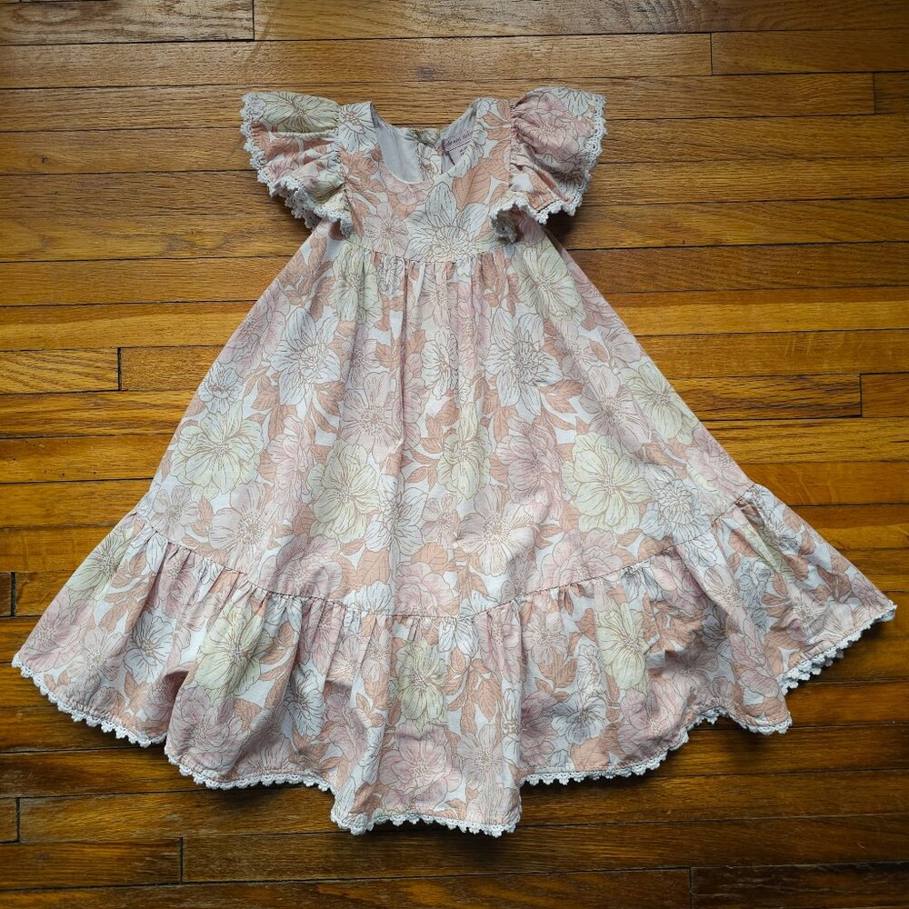 Catherine MaLandrino - Ruffle Flowy Neutral Floral Dress